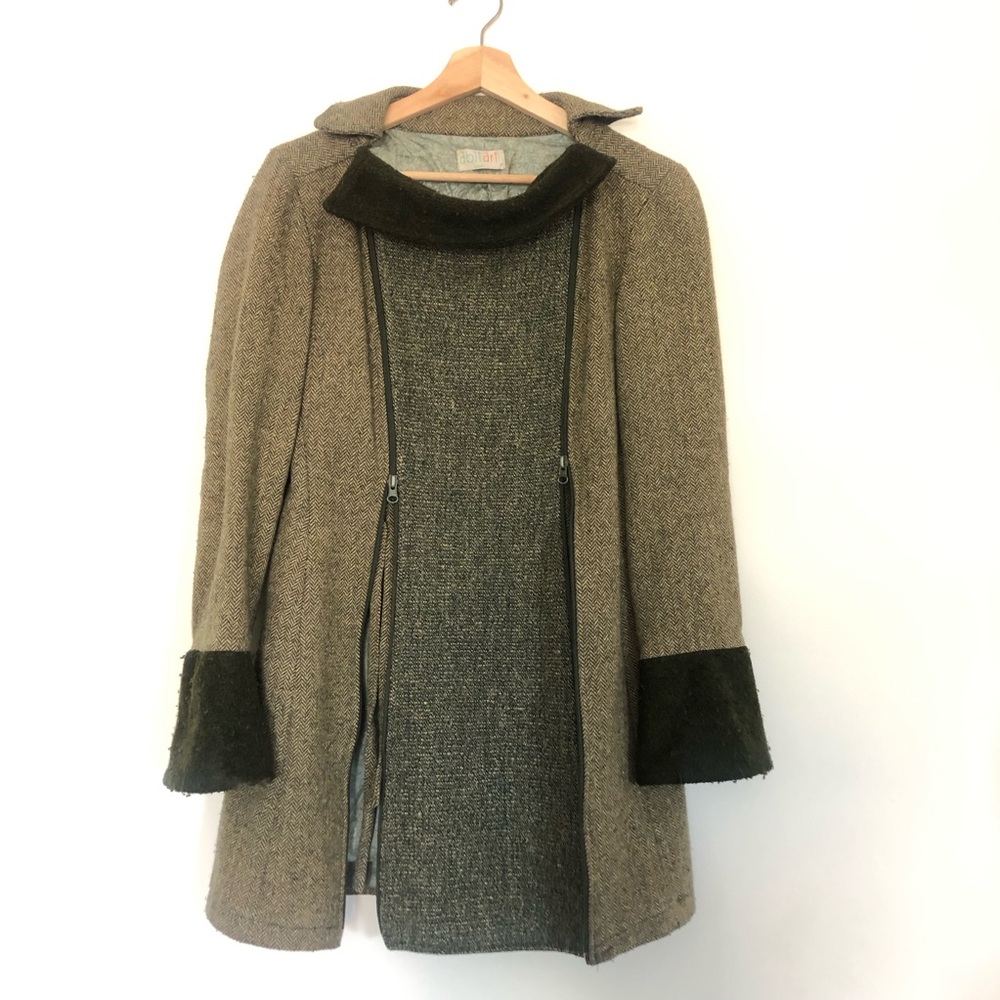Vintage Wool Convertible Coat Herringbone Like